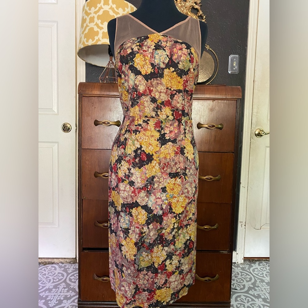 Yellow and Pink Pastel Floral Cocktail Dress